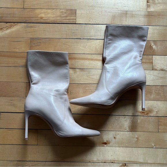 Zara Shoes - Zara Dusty Cream Leather Pointy Toes High Heels Boots